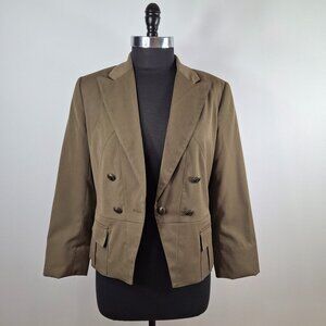 Vintage Suzy Shier XL Cropped Military Jacket with Peplum Olive Green Lined